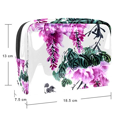 Bolsa de maquillaje portátil con cremallera, bolsa de aseo de viaje para mujer, práctica bolsa de almacenamiento cosmético, color blanco floral