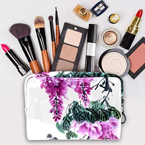 Bolsa de maquillaje portátil con cremallera, bolsa de aseo de viaje para mujer, práctica bolsa de almacenamiento cosmético, color blanco floral