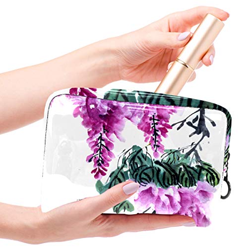 Bolsa de maquillaje portátil con cremallera, bolsa de aseo de viaje para mujer, práctica bolsa de almacenamiento cosmético, color blanco floral