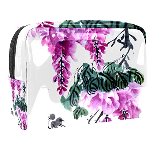 Bolsa de maquillaje portátil con cremallera, bolsa de aseo de viaje para mujer, práctica bolsa de almacenamiento cosmético, color blanco floral