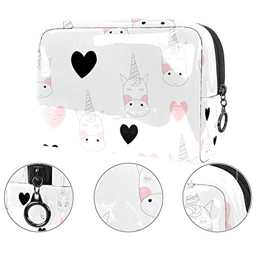Bolsa de maquillaje portátil con cremallera, bolsa de aseo de viaje para mujer, práctica bolsa de almacenamiento cosmético, diseño de unicornio blanco