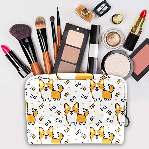 Bolsa de maquillaje portátil con cremallera, bolsa de aseo de viaje para mujeres, práctica bolsa de almacenamiento cosmética blanca Corgis