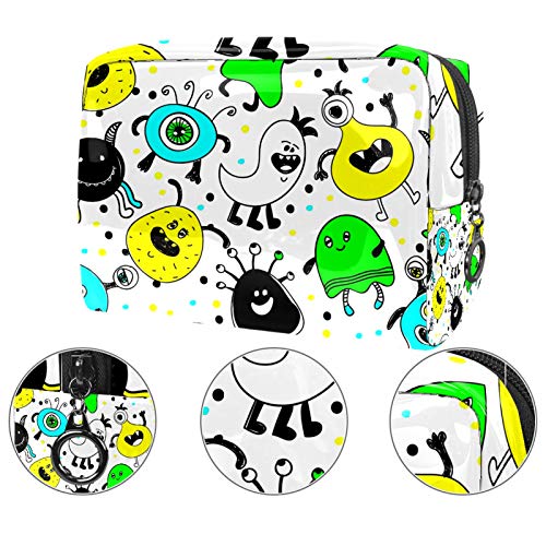 Bolsa de maquillaje portátil con cremallera, bolsa de aseo de viaje para mujeres, práctica bolsa de almacenamiento cosmético, monstruo blanco