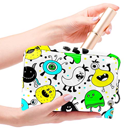 Bolsa de maquillaje portátil con cremallera, bolsa de aseo de viaje para mujeres, práctica bolsa de almacenamiento cosmético, monstruo blanco