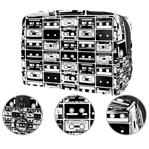 Bolsa de maquillaje portátil con cremallera, bolsa de aseo de viaje para mujeres, práctica bolsa de almacenamiento para cosméticos, color negro y blanco