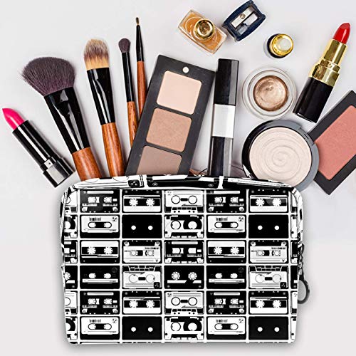 Bolsa de maquillaje portátil con cremallera, bolsa de aseo de viaje para mujeres, práctica bolsa de almacenamiento para cosméticos, color negro y blanco