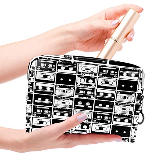 Bolsa de maquillaje portátil con cremallera, bolsa de aseo de viaje para mujeres, práctica bolsa de almacenamiento para cosméticos, color negro y blanco