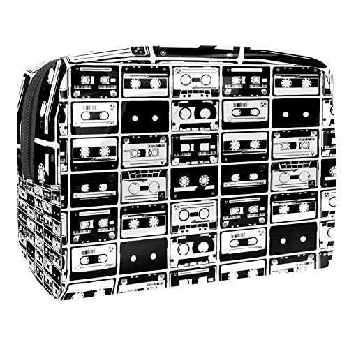 Bolsa de maquillaje portátil con cremallera, bolsa de aseo de viaje para mujeres, práctica bolsa de almacenamiento para cosméticos, color negro y blanco