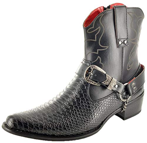 Botas para hombre, con cremallera, hasta el tobillo, de piel de serpiente, estilo vaquero, color Negro, talla 43,5