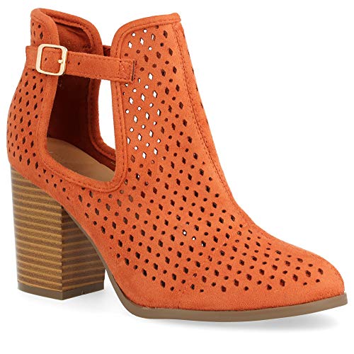 Botin de Mujer campero de Tacon Alto con Lateral Abierto y Corte Calado Primavera Verano 2019. Talla 40 Naranja