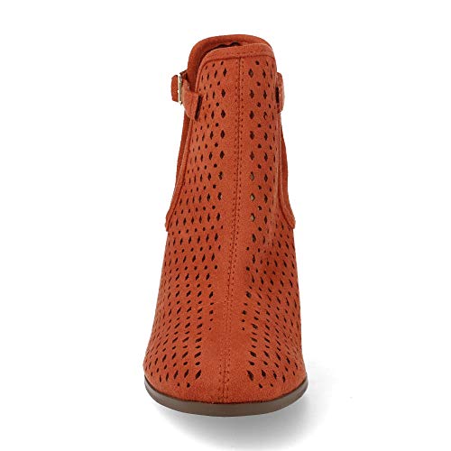 Botin de Mujer campero de Tacon Alto con Lateral Abierto y Corte Calado Primavera Verano 2019. Talla 40 Naranja