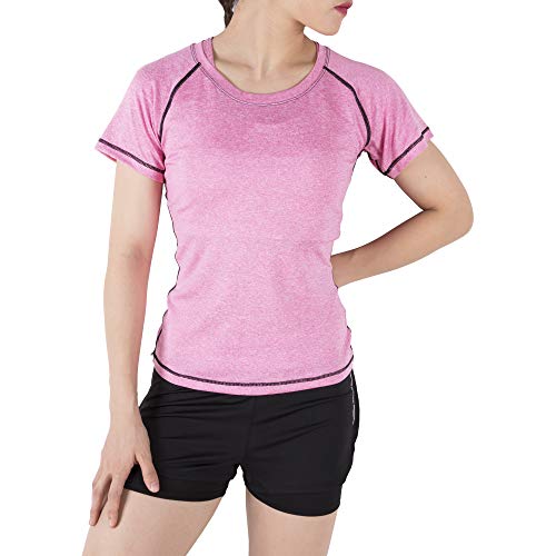 BOTRE 5 Piezas Conjuntos Deportivos para Mujer Chándales Ropa de Correr Yoga Fitness Tenis Suave Transpirable Cómodo (Rosa, XL)