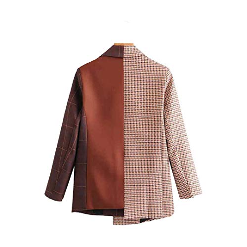 BoxJCNMU Escudo Elegante Remiendo de la Vendimia de la Tela Escocesa Irregular Blazer Mujeres Moda Abrigos Cuello con Muesca L