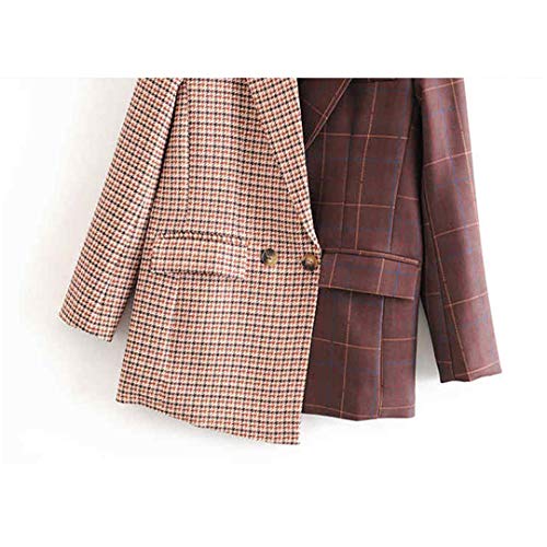 BoxJCNMU Escudo Elegante Remiendo de la Vendimia de la Tela Escocesa Irregular Blazer Mujeres Moda Abrigos Cuello con Muesca L
