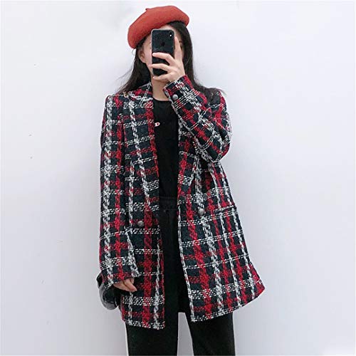 BoxJCNMU Las Mujeres torcer Tweed Blazer Tela Escocesa Doble de Pecho Chaqueta a Cuadros Botones Caliente Grueso Capa del Juego Elegante Plaid Blazer XS