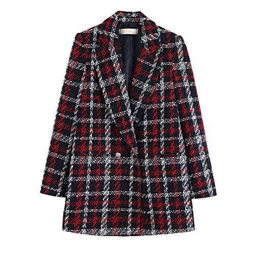 BoxJCNMU Las Mujeres torcer Tweed Blazer Tela Escocesa Doble de Pecho Chaqueta a Cuadros Botones Caliente Grueso Capa del Juego Elegante Plaid Blazer XS
