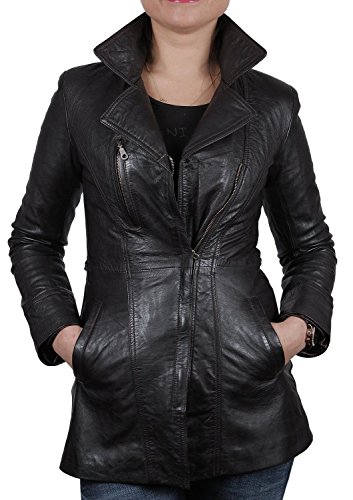 BRANDSLOCK Mujeres Piel de Oveja Larga Chaqueta de Cuero Real (3XL)