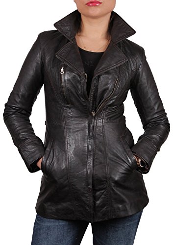 BRANDSLOCK Mujeres Piel de Oveja Larga Chaqueta de Cuero Real (3XL)