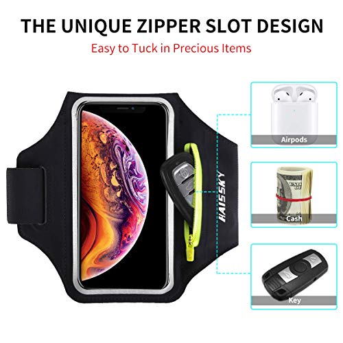 Brazalete Deportivo para Corre con Airpods Holder,HAISSKY Brazalete Móvil Deportivo para iPhone 11 Pro MAX/iPhone 11 Pro/iPhone XS MAX/iPhone XR/ 8 Plus/8 Galaxy S9/S8 Plus,Huawei P20 hasta 6.8"