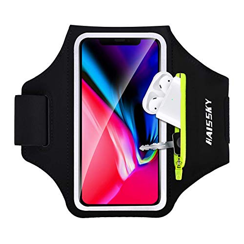 Brazalete Deportivo para Corre con Airpods Holder,HAISSKY Brazalete Móvil Deportivo para iPhone 11 Pro MAX/iPhone 11 Pro/iPhone XS MAX/iPhone XR/ 8 Plus/8 Galaxy S9/S8 Plus,Huawei P20 hasta 6.8"