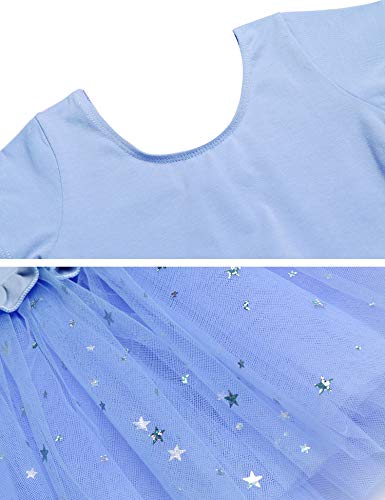 Bricnat Vestido de ballet para niña, vestido de danza, manga corta, algodón, maillot de ballet con falda tutú azul 122 128