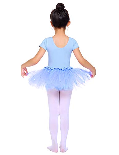 Bricnat Vestido de ballet para niña, vestido de danza, manga corta, algodón, maillot de ballet con falda tutú azul 122 128