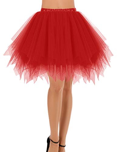 Bridesmay Mujeres Faldas Enaguas Cortas Tul Plisada Fiesta Tutu Ballet Red XL