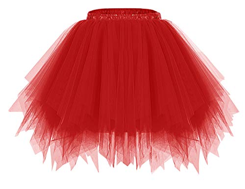 Bridesmay Mujeres Faldas Enaguas Cortas Tul Plisada Fiesta Tutu Ballet Red XL