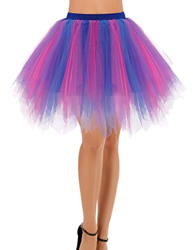 Bridesmay Mujeres Faldas Enaguas Cortas Tul Plisada Fiesta Tutu Ballet Royal Blue-Fuchsia S