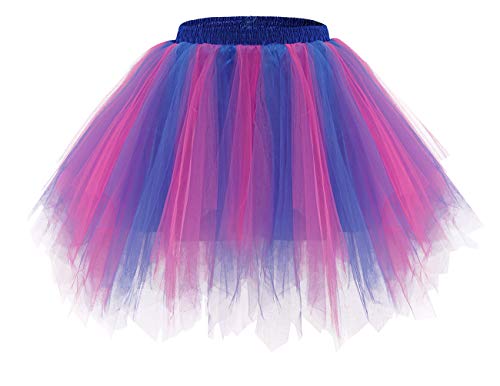 Bridesmay Mujeres Faldas Enaguas Cortas Tul Plisada Fiesta Tutu Ballet Royal Blue-Fuchsia S