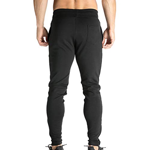 Broki - Pantalones de chándal ajustados con cremallera para hombre, pantalones deportivos informales para correr, ir al gimnasio, pantalones chinos de chándal, color negro Negro Negro ( M