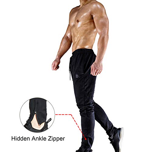 Broki - Pantalones de chándal ajustados con cremallera para hombre, pantalones deportivos informales para correr, ir al gimnasio, pantalones chinos de chándal, color negro Negro Negro ( M