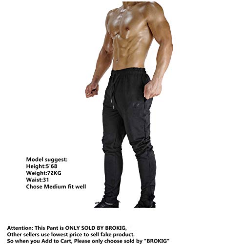 Broki - Pantalones de chándal ajustados con cremallera para hombre, pantalones deportivos informales para correr, ir al gimnasio, pantalones chinos de chándal, color negro Negro Negro ( M