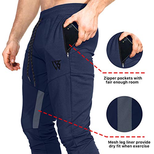 BROKIG Pantalones de Chándal de Gimnasio para Hombre Joggers Chándal Vertex para Jogging Pantalones para Correr con Bolsillos Azul L