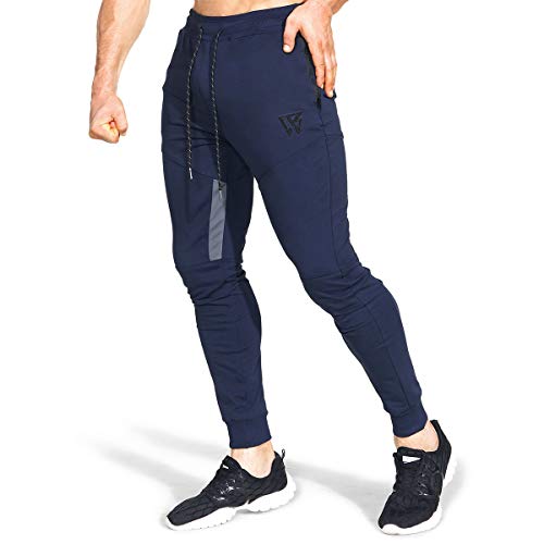 BROKIG Pantalones de Chándal de Gimnasio para Hombre Joggers Chándal Vertex para Jogging Pantalones para Correr con Bolsillos Azul L