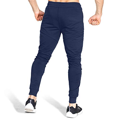 BROKIG Pantalones de Chándal de Gimnasio para Hombre Joggers Chándal Vertex para Jogging Pantalones para Correr con Bolsillos Azul L