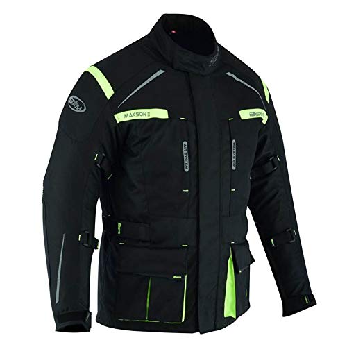 BSTAR Chaqueta de Moto Makson II Negro Fluo - Para Toda Estación - Impermeable (x_l)
