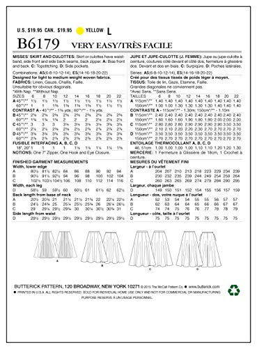 Butterick Patterns 6179 E5 - Patrones de Costura de Falda y pantalón Culotte para Mujer (Tallas 42-50)