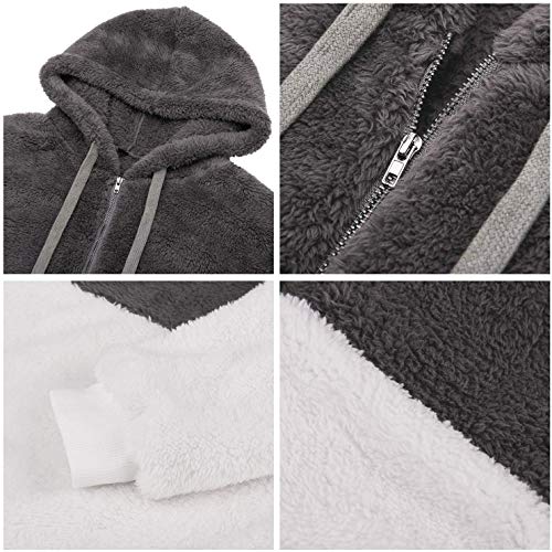 Bwiv Sudadera Mujer con Capucha Caliente Flexible Invierno Otoño en Piel Sintética Multi Color Chaqueta Polar Casual Moda Amplio Gris y Blanco Empalme Talla S