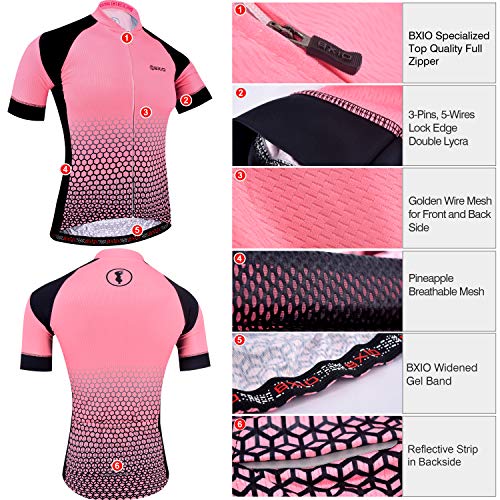 BXIO Maillot Ciclismo Mujer, Ciclismo Conjunto de Ropa con Culotte Pantalones Acolchado 3D para Deportes al Aire Libre Ciclo Bicicleta (Patrón de Punto, 3XL)