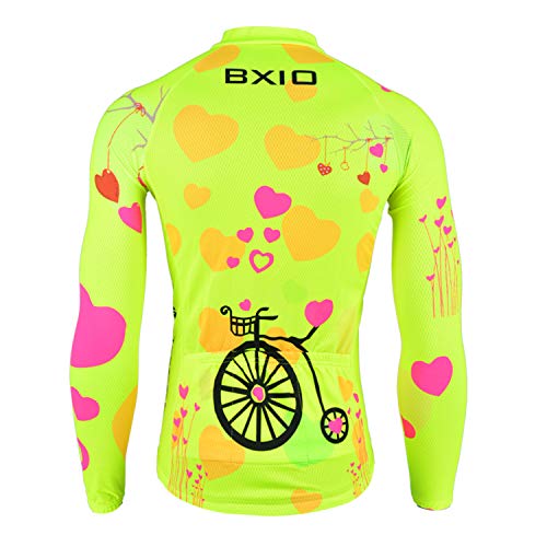 BXIO Mujer Manga Larga Ciclismo Jersey Chaqueta Transpirable Verano Polar Reflectante Antiarrugas Ropa de Bicicleta Anti (Fluo Yellow(125), M)