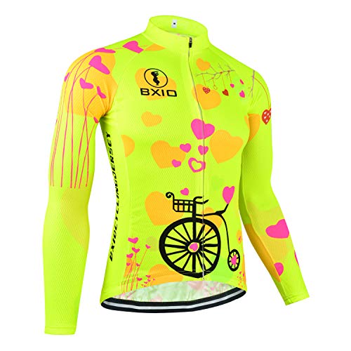 BXIO Mujer Manga Larga Ciclismo Jersey Chaqueta Transpirable Verano Polar Reflectante Antiarrugas Ropa de Bicicleta Anti (Fluo Yellow(125), M)