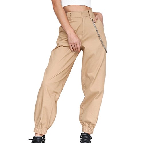 Byqny Mujer Pantalones Harem Sport Deportivos Sueltos De Color Sólido Pantalones De Cierre Cintura Alta Hip Hop Danza Caqui M