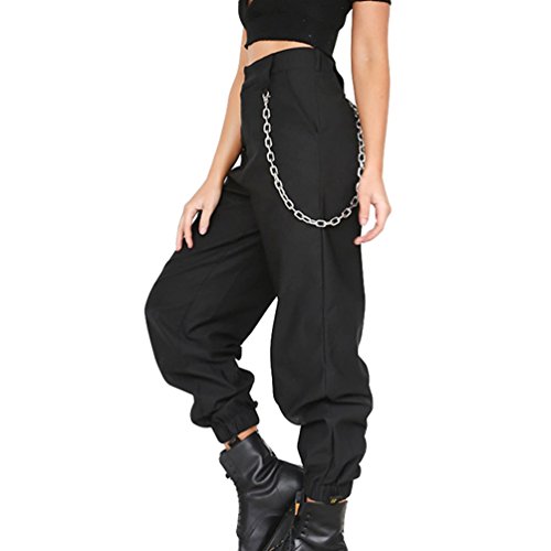 Byqny Mujer Pantalones Harem Sport Deportivos Sueltos De Color Sólido Pantalones De Cierre Cintura Alta Hip Hop Danza Negro S