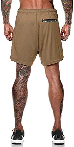 Cabeen 2 en 1 Pantalon Corto de Deporte para Hombre e Fitness Bodybuilding Pantalones de Tenis con Bolsillos