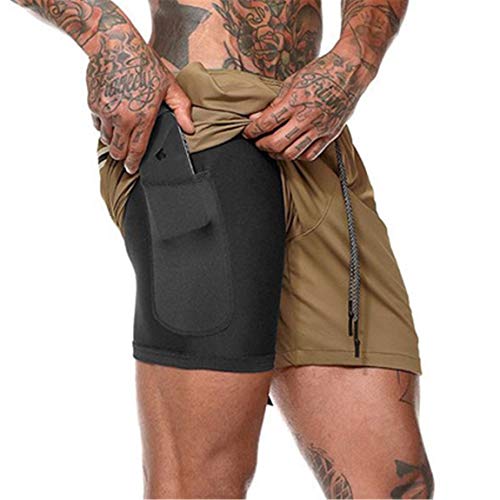 Cabeen 2 en 1 Pantalon Corto de Deporte para Hombre e Fitness Bodybuilding Pantalones de Tenis con Bolsillos