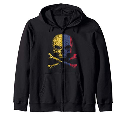 Calavera con Bandera de Colombia Cráneo Crossbones Sudadera con Capucha