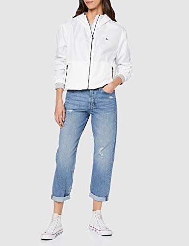 Calvin Klein Large CK Logo Hooded Zip Through Chaqueta, Blanco (Bright White Yaf), L para Mujer