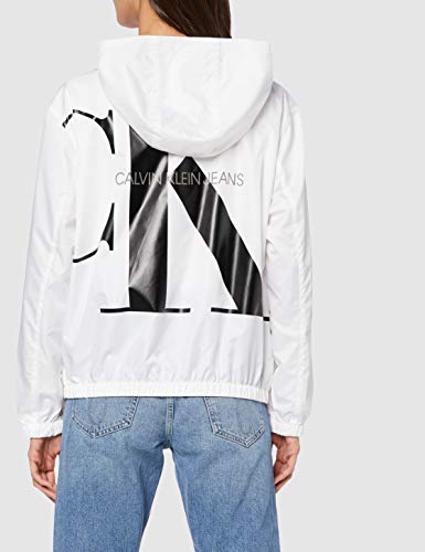Calvin Klein Large CK Logo Hooded Zip Through Chaqueta, Blanco (Bright White Yaf), L para Mujer