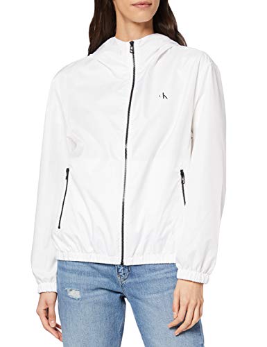 Calvin Klein Large CK Logo Hooded Zip Through Chaqueta, Blanco (Bright White Yaf), L para Mujer
